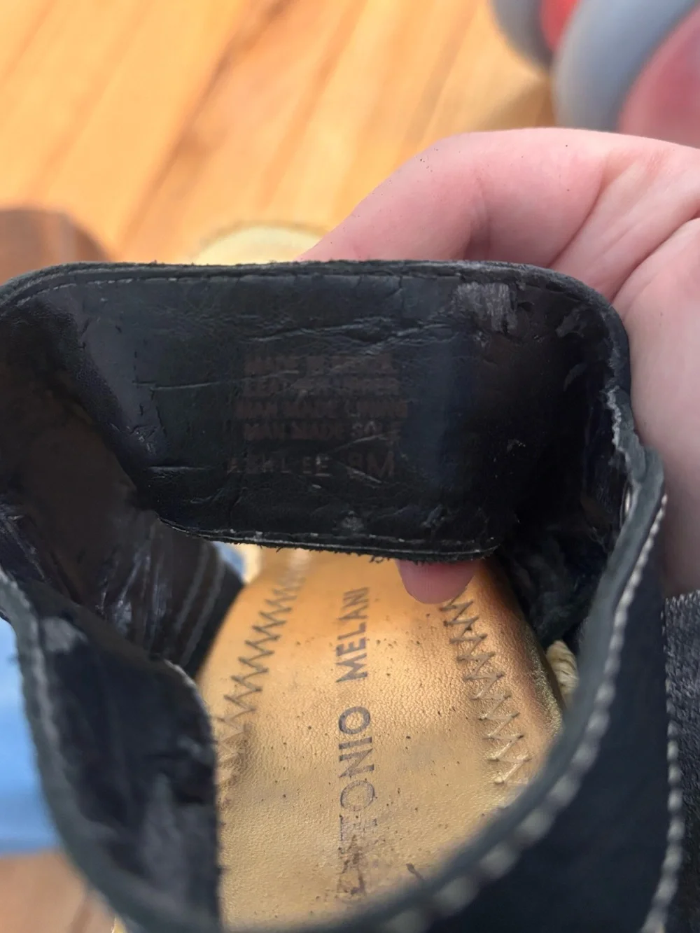 ANTONIO MELANI Y2K Black Leather Double-Buckle Espadrille Wedges Size 8 Brazil